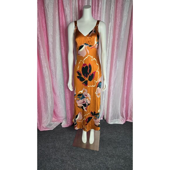 Reformation Marguerite 100% Silk Midi Electra Orange Floral Dress Size Small - Picture 2 of 12